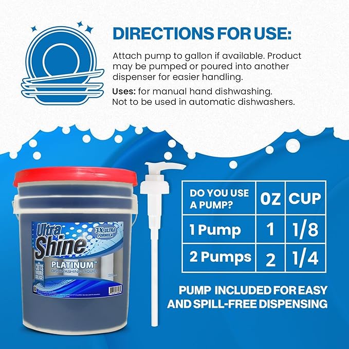 Ultra Shine 3X Platinum Bulk Dishwashing Liquid, Powerful Grease Remover, 5-Gallon - Concentrated Dish Cleaner Soap for Commercial Kitchens, Restaurants & Home Cleaning, Gentle on Hands & Skin