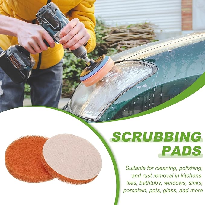 Power Scrub Pads, Scrubbing Pads 2000 Grits Scouring Discs - Fitting for (Home Kitchen Cleaning - Drill Attachment - Scrubber Replacement) 20 Pcs & 3 Inch & Orange