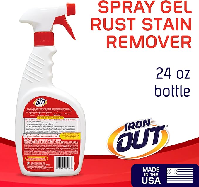 Iron OUT Rust Stain Remover Spray Gel, Remove Rust Stains in Bathrooms, Kitchens, Laundry, and Outdoors, Made in the USA, 24 Ounces