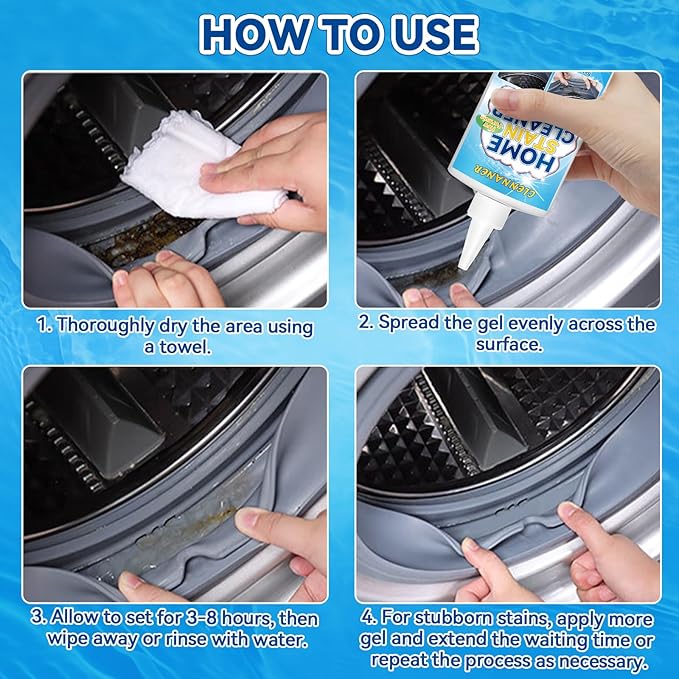 Home Remover Gel, 10 Fl Oz Household Stain Cleaner Gel for Washing Machine, Refrigerator Strips, Grout Cleaner for Tiles Grout Sealant Bathroom Kitchen Sinks Cleaning