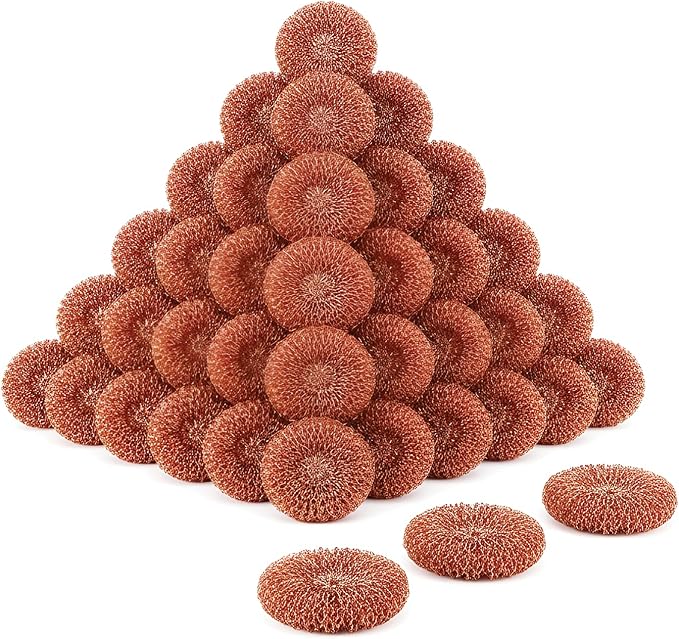 LOLA Copper Mesh Scouring Pad, 144 Pack, 45 Grams, 4" Heavy Duty Cleaning Pads, Copper Coated Knitted Wire Mesh, Recyclable, Cleans Baked On Messes