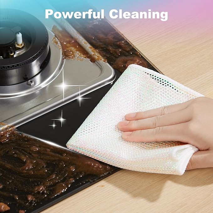 JOYMOOP Multipurpose Wire Dish Rags 10" x 10", Rainbow Laser Dish Cloths for Washing Dishes, Reusable Cleaning Cloths, Non-Scratch Wire Dishwashing Rags for Dishes, Glass, Stainless Steel - 20 Pack