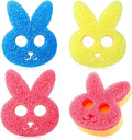 3 Pcs Dual Sided Scrub Sponge Multi Functional Cute Temperature Sensitive Non Scratch Dish Sponge for Washing Dishes Kitchen Bathroom(Rabbit,Pink, Yellow, Blue)