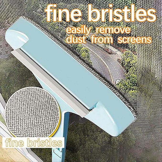 Mesh Screen Cleaner - 2 in 1 Window Cleaner Brush, Glass Cleaning Scraper, Dual Purpose, Extendable (Blue)
