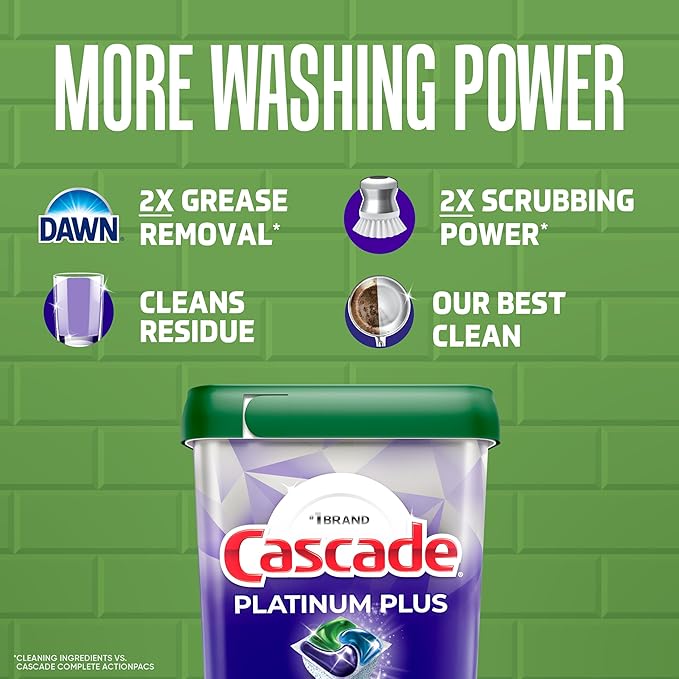 Cascade Platinum Plus Dishwasher Pods, Dish Detergent Soap, Clean Scent, 62 Count