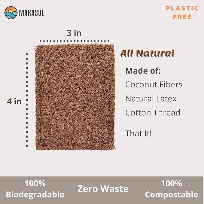 Marasol Soap Saver and Scrub Pad (2) | Coconut Fiber - Compostable | Plastic Free - Zero Waste | Bar Soap Holder | Tough Non-Scratch Scour Pad | Vegetable Brush | 2-Pack