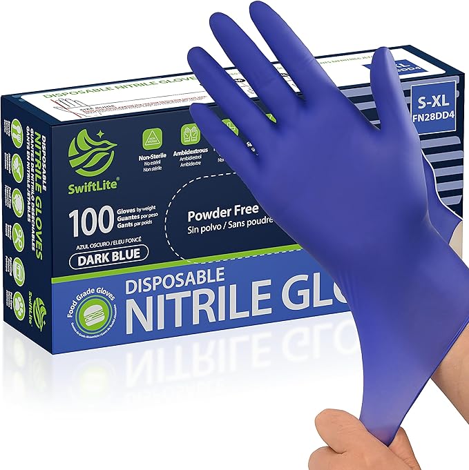 Disposable Nitrile Gloves, Food Safe, Latex-Free Powder-Free, Kitchen Rubber Gloves for Cooking and Cleaning
