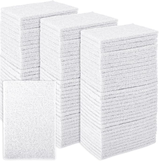 CONLI 100 PCS Scouring Pad Reusable Household White Scrubbing Pads for Cleaning, Multipurpose 6" x 4" Non Scratch Scrubbing Pads for Kitchen Dishes Pan Metal Grills