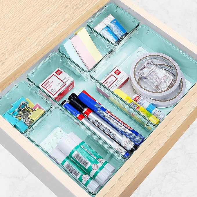 StorMiracle 25 PCS Drawer Organizer Set, 4 Varied Size Bathroom and kitchen Drawer cabinet organizer Trays, Clear Storage Bins for Makeup, Jewelry, Utensils and Gadgets
