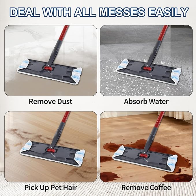 H2prO Mop Pads Replacements Compatible with Flat Mop System, Replace Mop Heads for Mop, Machine Washable Reusable Microfiber Pad Refills for Floor Cleaning (6 Pack)