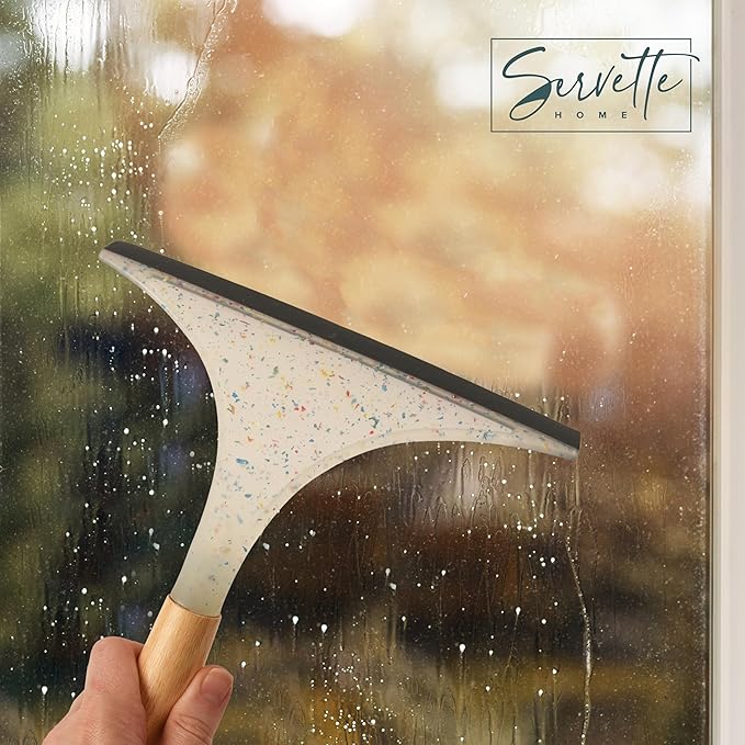 Household Squeegee with Wood or Bamboo Handle, Streak-Free Surface Cleaner, Water Removal Tool (Bamboo Handle)