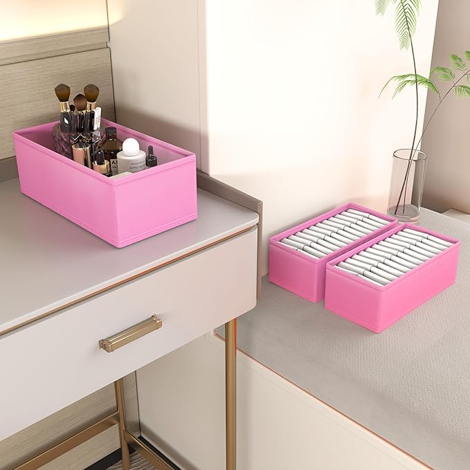 3 PACK Drawer Organizer Clothes，drawer Divider， Dresser Drawer Storage for Sock, Underwear, Bra，Panties，Belt, Tie, Stockings, Leggings & Accessories (Pink)
