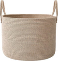 JMvicyroam 115L Extra Large Blanket Basket for Living Room - Woven Cotton Rope Laundry Hamper with Reinforced Handles - Storage Bin for Pillows, Comforters & Toys - Machine Washable,Oatmeal