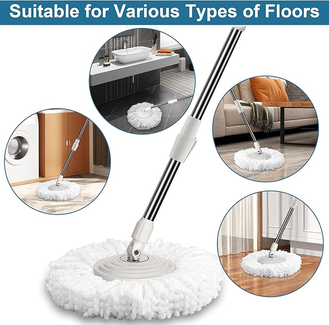 6 Pack Mop Heads Replacements, Compatible with FunClean Spin Mop & RinseWise Mop Bucket, Microfiber Spin Mop Head Refill Cleaning Supplie for Home Industrial and Commercial Use
