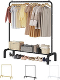 JIUYOTREE Metal Clothing Rack, 43.3 Inches Garment Rack with Bottom Shelf for Hanging Clothes, Coats, Skirts, Shirts, Sweaters, Black