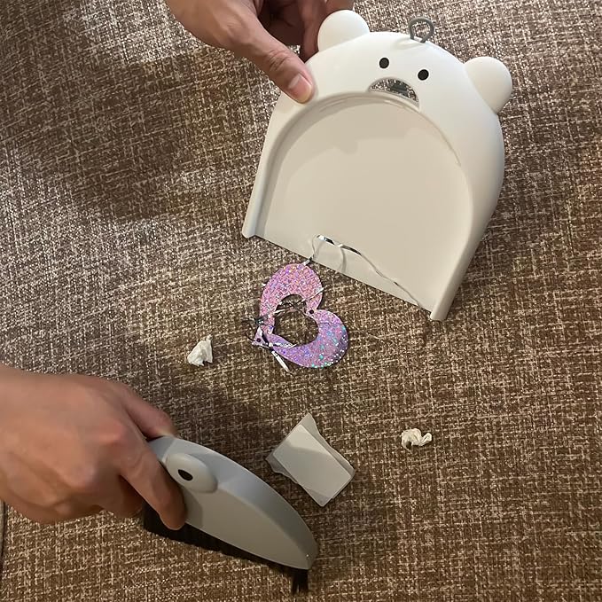 Small Broom and Dustpan Set Mini Hand Broom and Brush Set Handheld Broom and Dust Pan Set - Cute Bear Design, Compact Cleaning Tool for Desktop Countertop Table Windowsill Home Kitchen