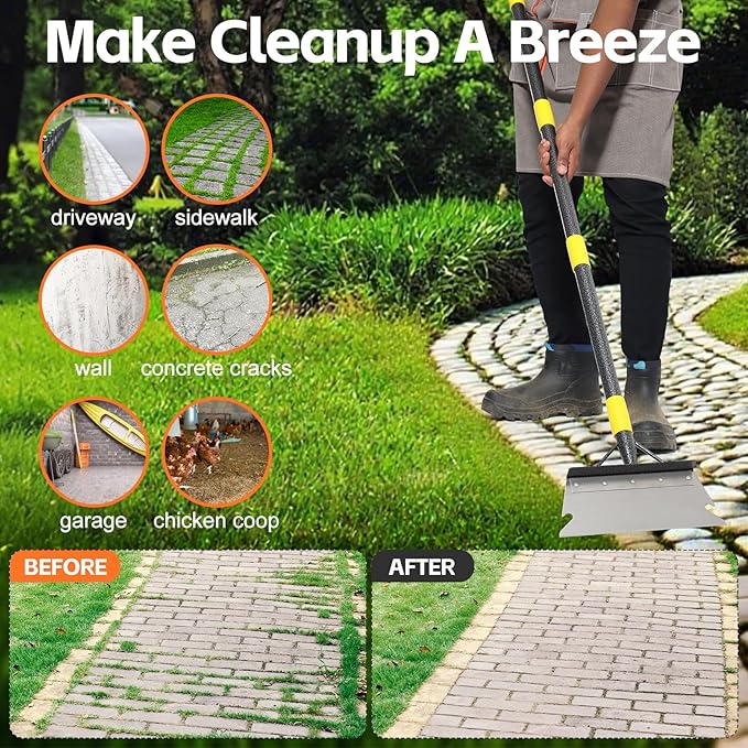 Floor Scraper Long Handle - Ice Snow Removal Tool,Multifunctional Garden Cleaning Flat Shovel,Heavy Duty Weed Scraper Metal Sharp Blade for Lawn Edging,Sidewalk Weeding,Driveway Steps Snow Shovel 60"