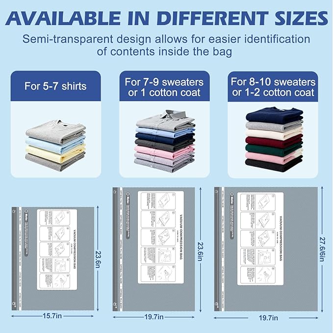 Fantictas Travel Vacuum Storage Bags with Rechargeable Air Pump, 15 Pack Portable Space Saver Bags, Compression Bags for Clothing, Bedding, Seasonal Storage & Packing Bags for Moving