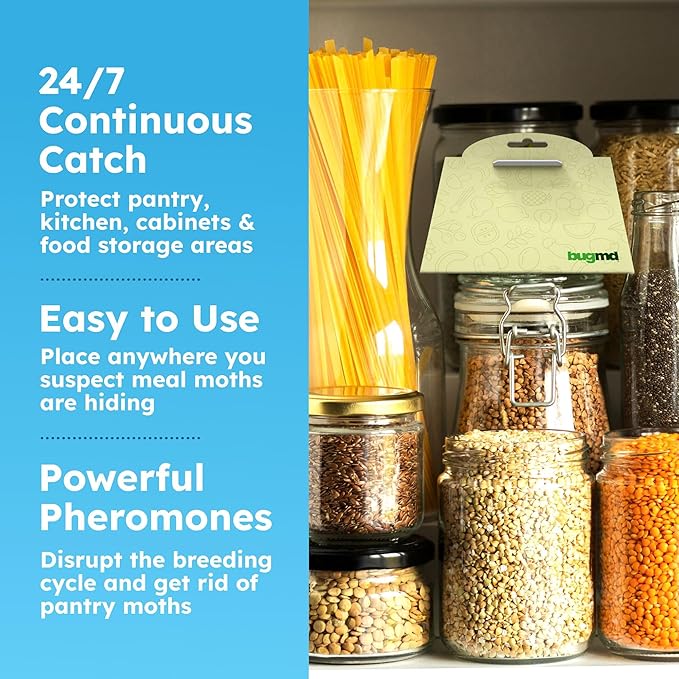 BugMD Pantry Moth Traps (6-Pack) – Pheromone-Based Sticky Glue Traps, Non-Toxic, Kills Indian Meal Moths – Kitchen & Food-Storage Safe - Original