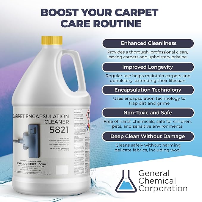 Carpet Encapsulation Cleaner 5821 - Rug Shampoo for Upholstery, Rugs, & Wool - Fast Drying, Nature Conscious Cleaning - Professional Grade Carpet Solution - 1 Gallon Jug