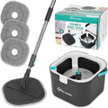 Simpli-Magic 360° Square Spin Mop and Bucket System – Dual Compartment, Separate Clean & Dirty Water – 3 High-Absorbent Microfiber Washable Heads – All Types Floor Cleaning