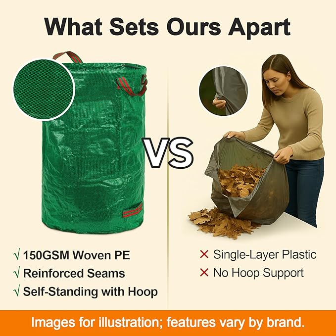 Adjustable Garden Rake for Leaves 36 to 73 Inch 25 Tines with Leaf Scoops, 32 Gallon Self Standing Yard Waste Bag Hoop, 2 Pairs Latex Coated Gloves
