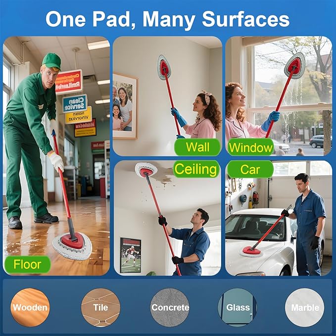 Flat Mop Head Replacements for Ocedar, Microfiber Mopping Head Refill for O-Cedar EasyWring and RinseClean Sys, 4 Pack Flat Spin Mop Pads & 1 Plastic Pad for Cleaning Floor, Wall, Ceiling