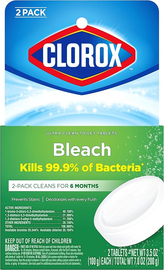 Clorox Ultra Clean Toilet Tablets Bleach 2 Count, 3.5 Oz Each (Pack May Vary)
