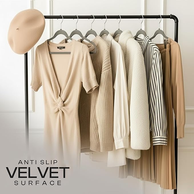 Utopia Home Velvet Hangers 100 Pack – Luxury Non-Slip Slim Pant & Coat Hangers, Strong Space-Saving Clothes Hangers with Pants Bar and 360° Swivel Hook – Grey