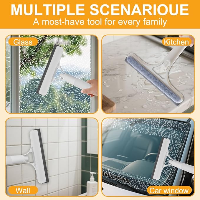 Pro 3 in 1 Window Cleaning Scraper with 2 Replaceable Cleaning Cotton Strips, 3 in 1 Spray Squeegee, Window Squeegee, Suitable for Cleaning Bathroom Glass, Mirrors, Car Windows (Blue)