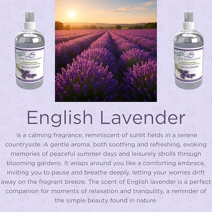 Linen Scentsations Fabric and Linen Spray 2 Pack, English Lavender,16oz x2 (32oz Total) - Odor Eliminator & Freshener for Bedding, Clothes, Room & Pillow