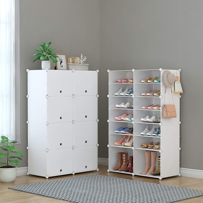 HOMIDEC Shoe Rack, 8 Tier Shoe Storage Cabinet 32 Pair Plastic Shoe Shelves Organizer for Closet Hallway Bedroom Entryway | 32 Pair, Shoe Shelves, Organizer, for Closet