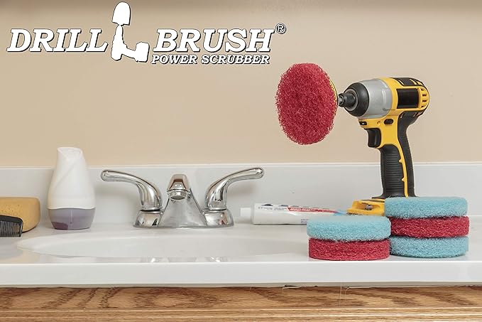 Drill Brush - Scrub Pads - Bathroom Accessories - Cleaning Supplies - Spin Scrubber Pad Kit - Hard Water Stain Remover - Shower Cleaner - Tub Cleaner - Bath Mat - Glass Cleaner - Shower Door Cleaner