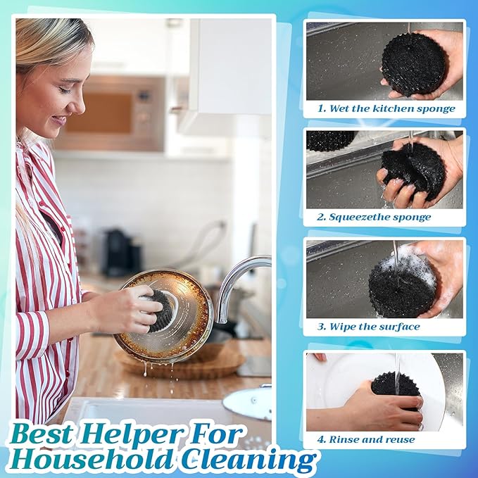 20 Pack Black Scrub Sponges Multi Functional Temperature Sensitive Non Scratch Dish Sponge for Washing Dishes Kitchen Bathroom