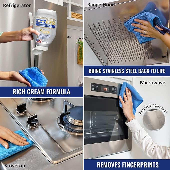 Stainless Steel CPR 18oz- 2-in-1 Kitchen Stainless Steel Cleaner and Polish for Appliances- Cleaner Removes Fingerprints, Water Marks and Grease. Refrigerator Cleaners, Stoves, & Dishwashers