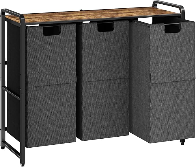 Kitstorack Laundry Hamper with Shelf - Laundry Basket Organizer with 3 Pull-Out Removable Bags Laundry Sorter Dirty Clothes Hamper for Laundry Room Storage Bathroom, 3 X 11.8 Gallons (44.5L)