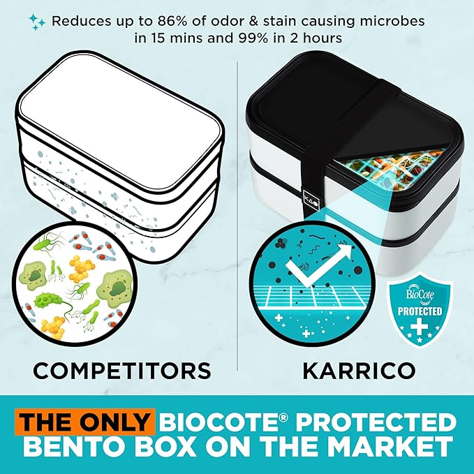 KARRICO Double Premium Bento Box Adult, 67 fl oz BPA-Free - Cream Stackable Lunch Box with Leak-Proof Lids & Dividers, Perfect for Meal Prep, Lunches & Portion Control