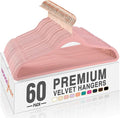 HOUSE DAY Pink Velvet Hangers 60 Pack, Premium Non-Slip Felt Clothes, Sturdy Heavy Duty Coat, Durable Hangers for Suits, Space Saving with No Hanger Mark, 360° Swivel Rotating Rose Gold Hook