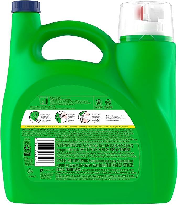 Gain Ultra Oxi Liquid Laundry Detergent, 107 loads, 154 fl oz, Waterfall Delight Scent, 2-in-1, HE Compatible
