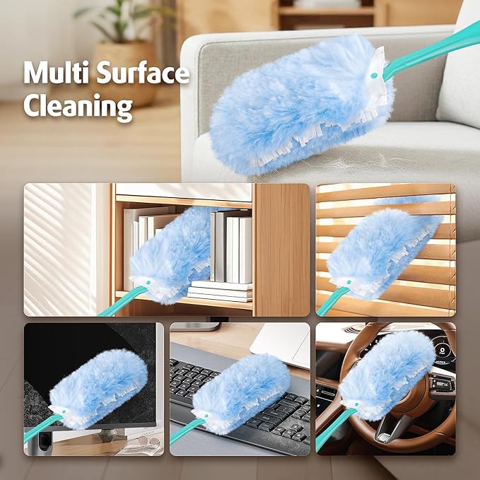 Duster Refill for Swiffer Duster, 30 Count Heavy Duty 2 Side 360° Duster Refills with 1 Handle, 4X Microfibers, Disposable Multi Surface Dusters for Cleaning