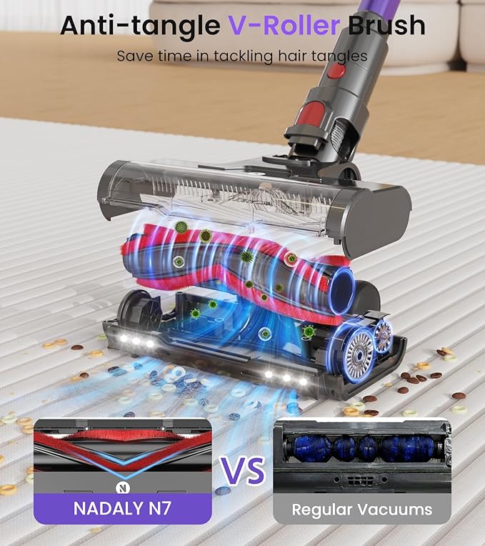 NADALY Cordless Vacuum Cleaner, 650W 55KPA 70Mins Vacuum Cleaners for Home, Anti-Tangle, Self-Standing Stick Vacuum Cordless Rechargeable, Lightweight Vacuum for Hardwood Floors/Pet Hair/Carpet