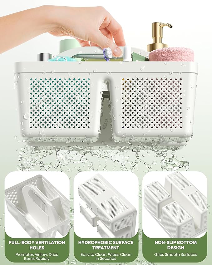 4 Pack Portable Shower Caddy, Integrated Handle, Reinforced Plastic, Organizer Storage Bathroom Supplies and Beauty Products, Cleaning Supplies, Shower Basket for Home, Dorm, Shelf and Cabinet