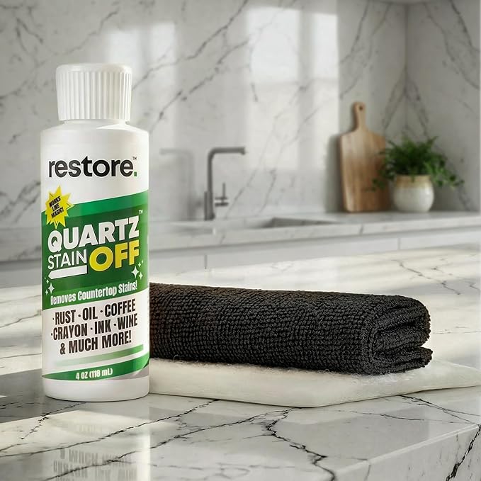 Quartz Stain Off – Quartz Countertop Stain Remover Cream & Deep Cleaner | Removes Coffee, Water, Grease & Food Stains | Non-Abrasive, Scratch-Free