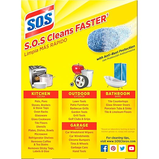 S.O.S Steel Wool Soap Pads, Home Cleaning Pads, Reusable Soap Scrubbers, Grease Cleaner, Outdoor, Bathroom or Kitchen Cleaning, 18 Count (Pack of 12)
