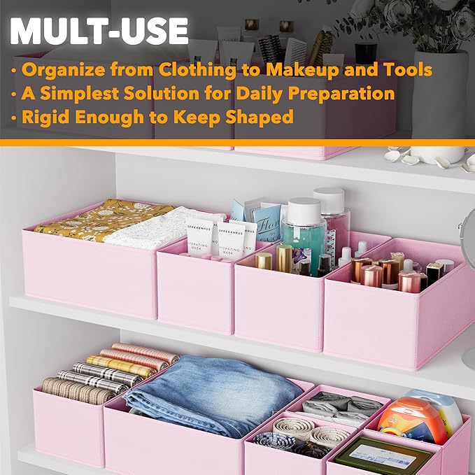 SpaceAid Drawer Organizer Clothes, 12 Pack Dresser Organizer Bins for Nursery, Closet Organization and Storage Dividers for Clothing, Baby Clothes, Underwears, Socks (Pink)