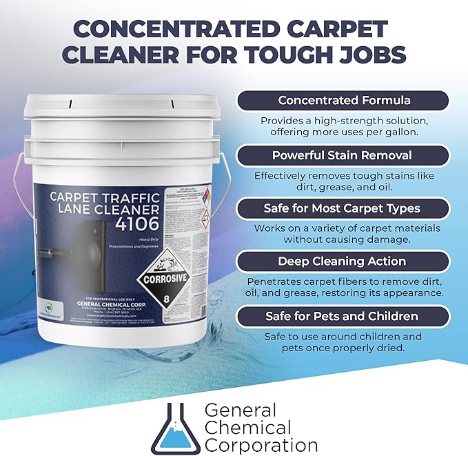 Carpet Traffic Lane Cleaner 4106 - Concentrated Carpet Pre Treatment Stain Remover - Incredible Stain Remover - Floor Covering Solution - Ideal for Industrial & Home Rug Cleaning - 5 Gal