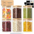 SENTVEND 37 Oz Glass Storage Jars with Bamboo Lids - 6 Pack Clear Glass Canisters Square Airtight Stackable Ideal for Pantry Storage Containers Organizers Great for Storing Oats Coffee Beans Nuts etc