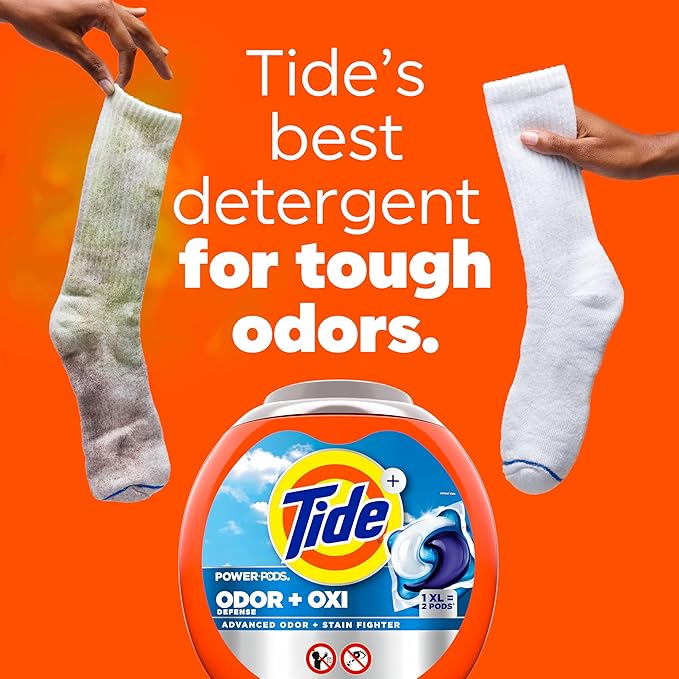 Tide Odor Defense + Oxi Laundry Detergent Pacs, Original Scent, 32 Count, Advanced Odor + Stain Fighter