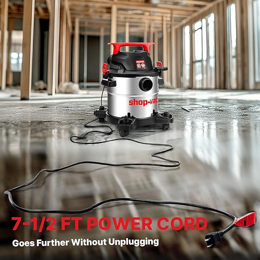 Shop-Vac 5430162 Wet/Dry Vacuum, 5 Gallon, 4 Peak HP, 1-1/4 Inch Diameter x 7 Foot Hose, 6 Foot Cord, Ideal for Jobsite, Garage, Workshop & Home
