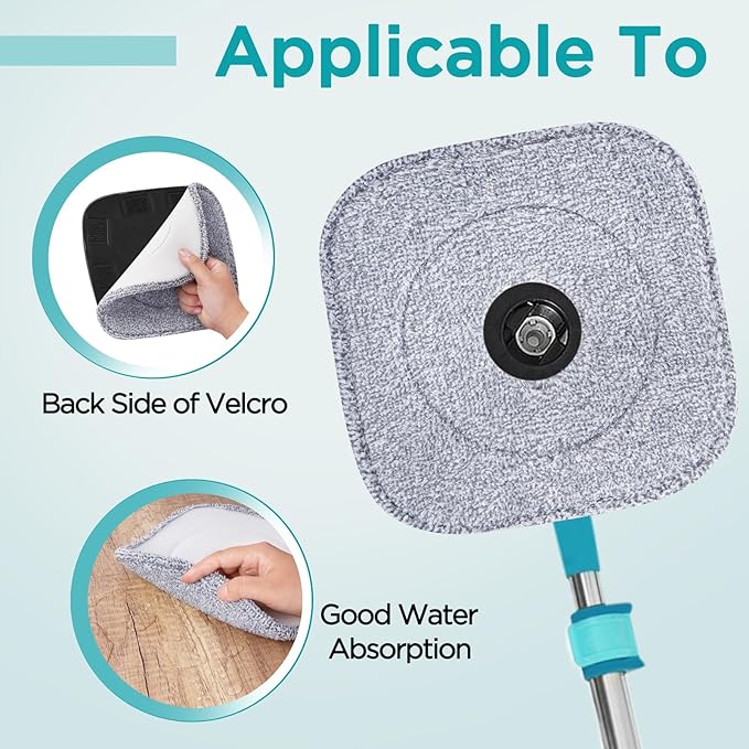 4 Pack 8.6" Square Microfiber Mop Pads Refills, Machine Washable, Highly Absorbent, Compatible with for True & Tidy Spin Mop and Most Square Spin Mops & Bucket